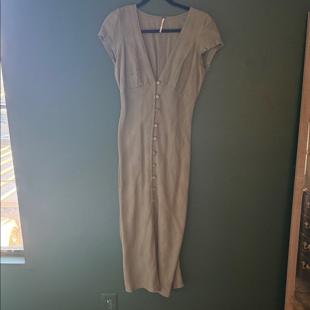 Free People Elegant Olive Green Button-Down Dress